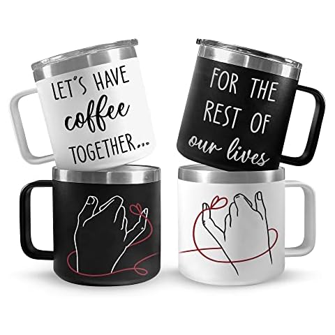 Giveena Fiance Gift For Women - Stainless Steel 14oz Mug Set of 2- Anniversary Wedding Engagement Gifts for Couple Bride and Groom - Bridal Shower Gift For Bride To Be Christmas Gift For Couple Wife Cover