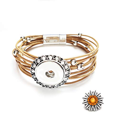 Lovglisten 20mm Flower Shape with Crystal Snap Button Chunk Jewelry Bracelet Charms (Yellow)