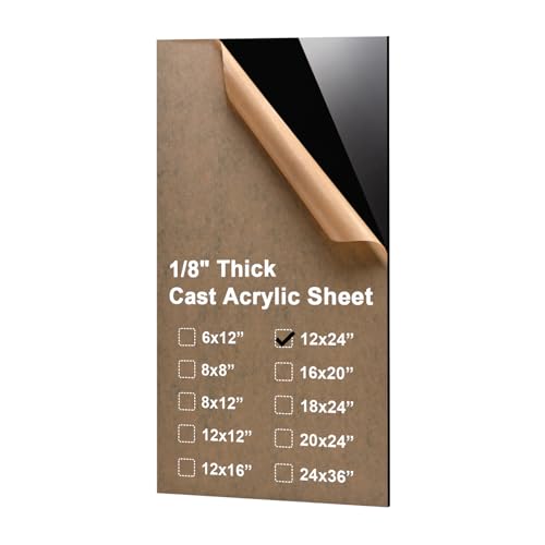 Image of KINLINK 12x24 Plexiglass Sheets 1 /8 inch Thick - 3mm Black Cast Acrylic Sheet, Plastic Board Polycarbonate Sheet for DIY Project, Craft, Table Top, Acrylic Sign and Wedding Invitation 1 Pack