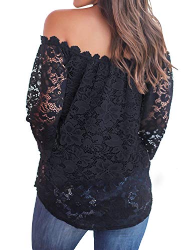 MIHOLL Women's Lace Off Shoulder Tops Casual Loose Blouse Shirts4