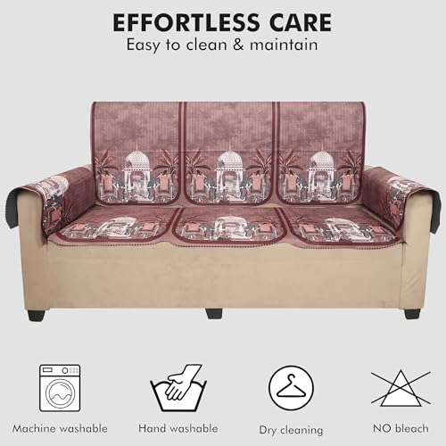 Image of Velvet Single Seater Sofa Cover with 2 Seat and Back Covers - Elephant Dome Design - Washable Fabric - Stylish Sofa Cover for Modern Living Room (Maroon, 1 Seater Without Arm Covers)