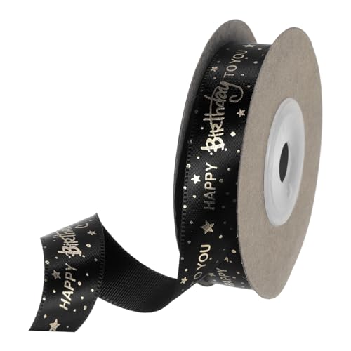 PATIKIL Rubans en Satin de 5/8 Pouce x 10 Yards avec Impression Dorée, Ruban Joyeux Anniversaire pour Emballage de Cadeaux, Décoration de Bouquets,...