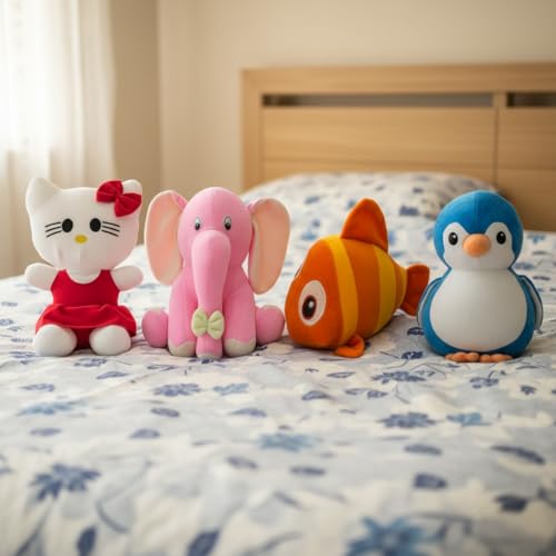 Image of Pack of 4 Soft Toys Combo - Appu Elephant, Penguin, Kat & Fish | Cute Plush Stuffed Animal Toys for Kids, Babies |
