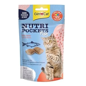 GimCat Nutri Pockets Fisch Lachs – Knuspriger Katzensnack mit funktionalen Inhaltsstoffen – 1 Beutel (1 x 60 g)