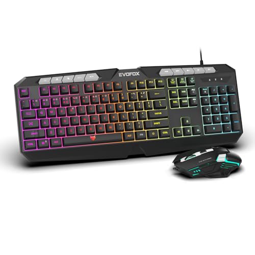 EvoFox Deathray V2 Gaming Keyboard and Mouse Combo | 6 Zone RGB Backlighting, 19 Anti Ghosting Keys, Membrane Keys, Ergonomic, Full-Size | 6 Buttons, 7 Color LED Lighting, Upto 3600DPI (Wired) view 1