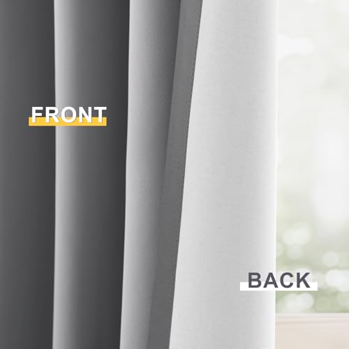 Image of Yakamok Dove Grey 100% Blackout Curtains 84 Inches Long 50 inch Wide 2 Panel | Blackout Curtain Panels for Bedroom, 2 Thick Layers Grommet Top Thermal Insulated Drapes with White Back for Living Room