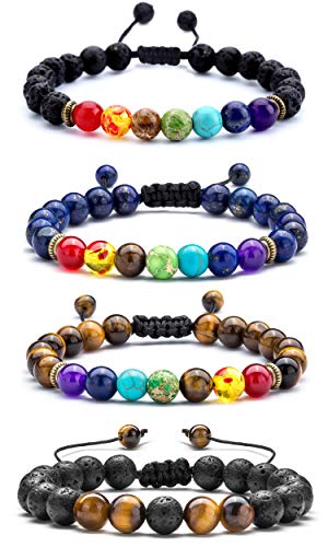 Hamoery Men Women Braided Rope Lava Rock 7 Chakras Aromatherapy Essential Oil Diffuser Bracelet Set #TOP20