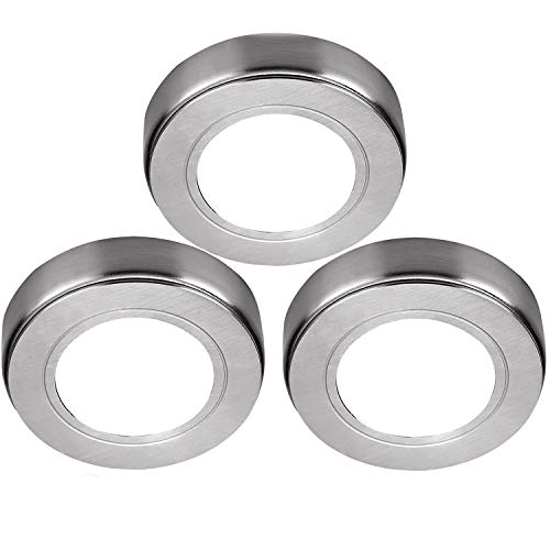 3 Pack | *240V Mains* LED Under Cabinet Kitchen Spotlights | Chrome & Natural White | Surface or Flush Mounted Light Fittings | Recessed Cupboard Worktop Counter Unit Lighting Kit | Loops