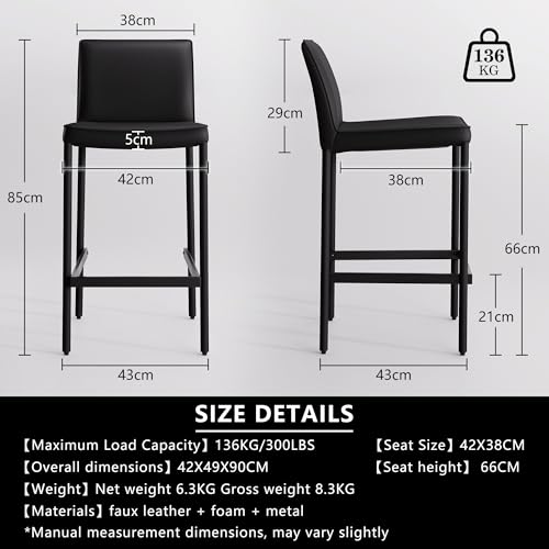 Image of YOUNIKE 26 inch H Counter Height Bar Stool with Back Single Faux Leather Modern Barstool Upholstered Comfy Bar Chair for Kitchen Breakfast Island, No Assembly, Fully Wrapped Metal Legs Black