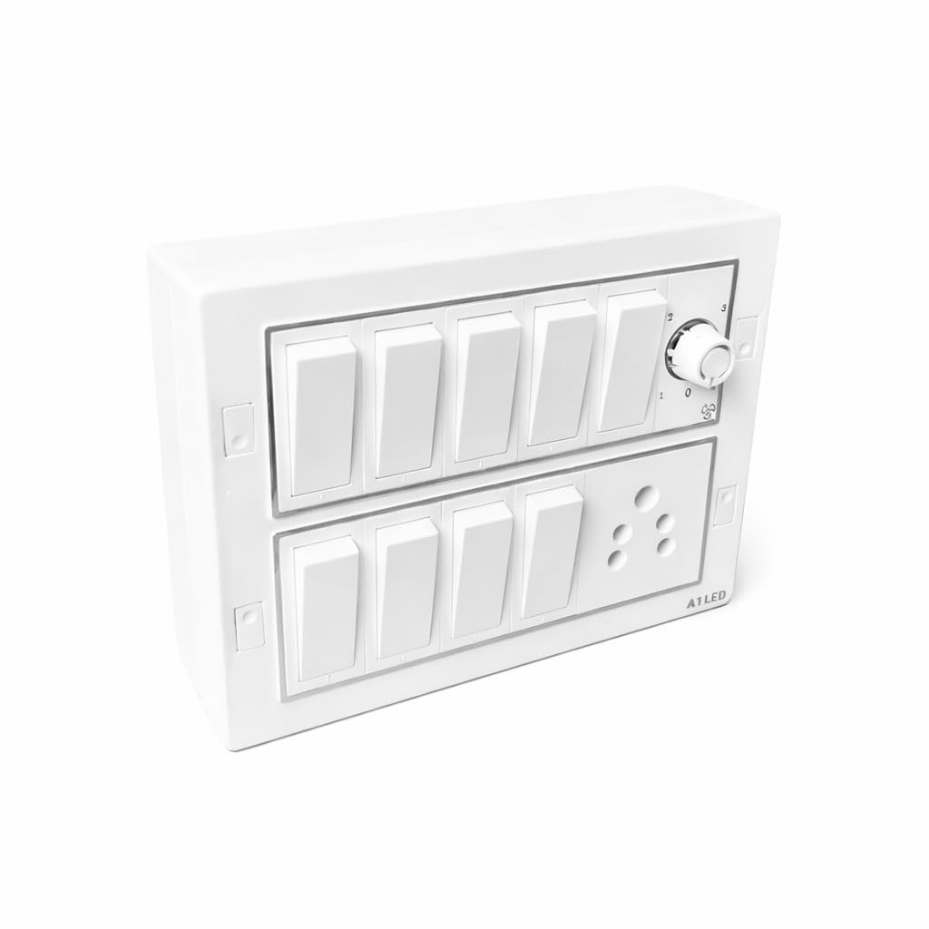 12M Modular Switch Board with 9 Switches, 1 Socket, 1 Regulator – Silver Line | Wall Mount Panel | No Internal Wiring-image-44