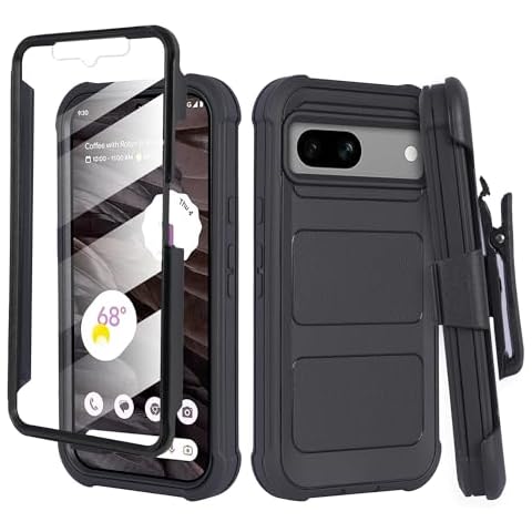 6goodeals [Made for Google] Designed for Pixel 8a Case [Military-Grade Protection] with Holster Belt Clip, Built in Screen Protector (Black) Cover
