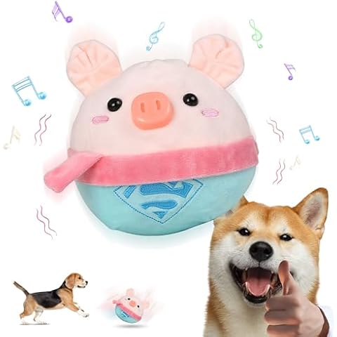 ZALBYUY Active Moving Pet Plush Toy for Dogs, Interactive Dog Ball Toys, Active Rolling Bouncing Ball for Dogs with 60 Songs, Electronic USB Rechargeable Pig Plush, Dog Squeaky Toy Cover