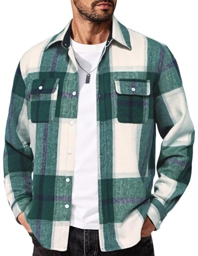 COOFANDY Men's Shirt Jacket Casual Button Down Shirt Winter Stylish Jacket Green