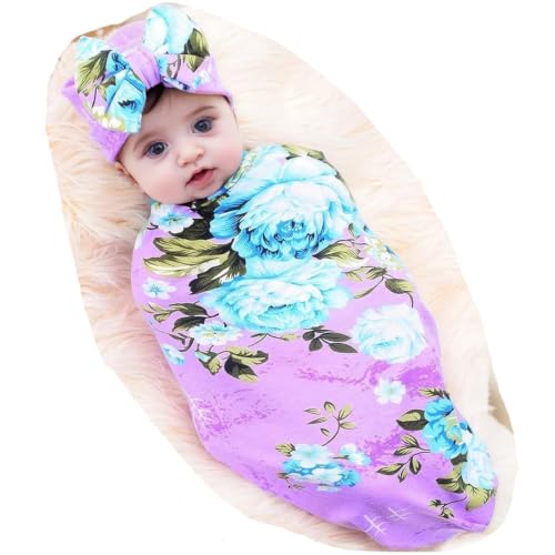 Image of Galabloomer Newborn Receiving Blanket Headband Set Baby Flower Swaddle