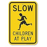 SmartSign 18 x 12 inch “Slow - Children at Play” Metal Sign, Screen Printed, 63 mil Laminated Rustproof Aluminum, Black and Yellow