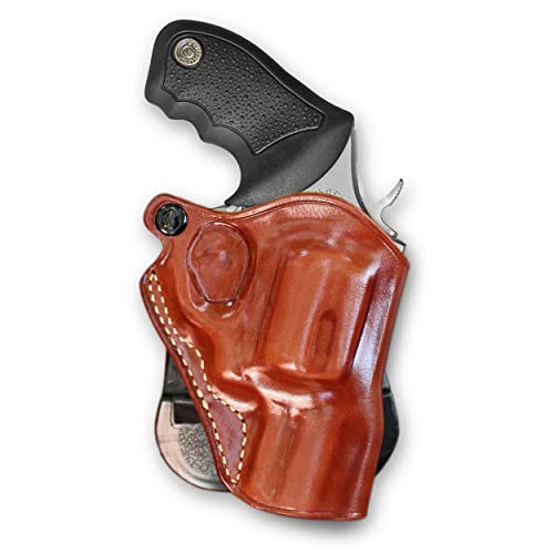 Premium Leather OWB Paddle Holster Fits Taurus 605 .357 Magnum SnubNose Steel Frame Revolver 2' Barrel, Brown Color, Right Hand Draw #5420#