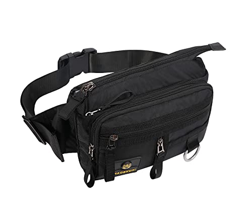 OVAKIA Bum Bag Fashion Black Nylon Fanny Pack for Men Women Large Capacity Waist Pack with 8 Zipper Pockets for Running Hiking Camping Workout Cycling