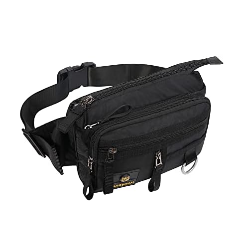 OVAKIA Bumbags Large Capacity Waist Fanny Pack,Men’s Sports Fanny Pack Waterproof Waist Bag with Multi-Pockets for Running Hiking Camping Workout Cycling-Black-8 Zipper Pockets