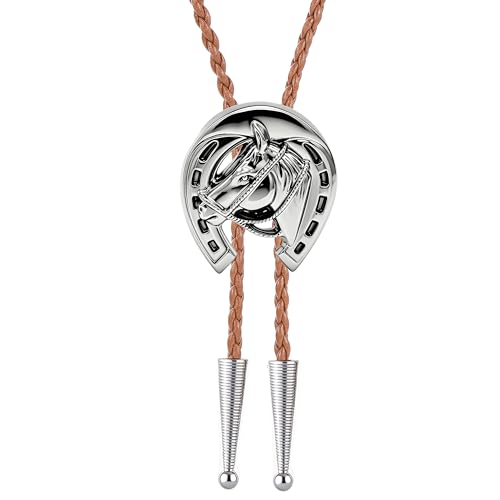 Image of Jeilwiy Bolo Tie for Men Western Cowboy Tie Necklace Gold Bolo Tie Leather Necktie Halloween Tie Accessories for Women