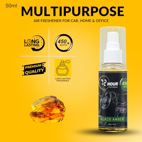 Image of 72hour Black Amber Car Perfume 50ml - Long Lasting Premium Fragrance - Multipurpose Air Freshener for Car, Home & Office - Miski Fragrance