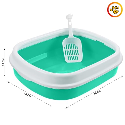 Image of Cat Litter Box Tray with Free Scooper | Semi Closed Design and Durable Quality | Suitable for All Adult Cats & Kittens, Color - May Vary