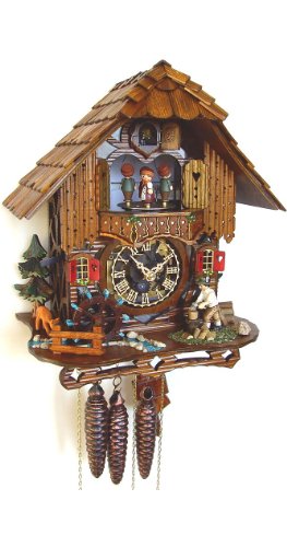 Anton Schneider Cuckoo Clock Black Forest House with Moving Wood Chopper and Mill Wheel