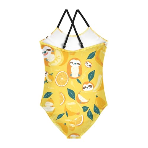 KLL Cute Sloths on Yellow Lemons Girls 1-Piece Swimsuit Beach Swimming Suits Adjustable Shoulder Strap Quick Dry2