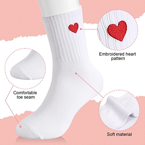 Umigy 6 Pair Women's Crew Socks Heart Shape Ankle High Cotton Fun Cute Athletic Running Socks for Women, Valentine's Gifts, for Homeless, Size 9-11, White2