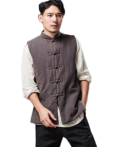 Ystylee Men's Winter Warm Outdoor Padded Vest Thick Quilted Chinese Tang Suit Sleeveless Jacket Outwear