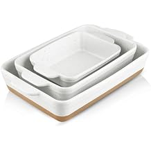HVH Baking Dish Set, 9x13 Baking Dish, Large Casserole Dish Set, Ceramic Lasagne Pan Deep, Baking Dishes for Casseroles 13 x 9, Ceramic Bakeware Set of 3, Farmhouse Style White