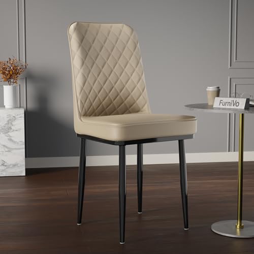 Image of IKON Premium Leather Dining Chair with Cushioned Seat & Metal Legs | Premium Accent Chair for Living Room, Bedroom & Balcony | D.I.Y (Almond Cream)