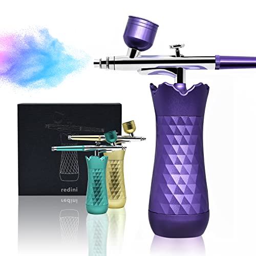 Mini Upgraded Airbrush Kit, Portable Cordless Auto Airbrush Kit with Compressor, Rechargeable Handheld Air Brush Spray Gun Painting Kits for Cake Decor Makeup Art Nail Model Tattoo Manicure (Purple)
