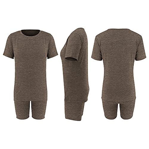 KINIKO Women's 2 Piece Casual Fashion Sports Solid Color Suit short Sleeve top and Pants Set Sweatshirt (D2-Brown, X-Large, x_l)
