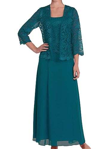 ORANDESIGNE - ORANDESIGNE Ensemble Femme Chic et Elegant Soiree Robe de Ceremonie Longue Mariage et Bolero Dentelle Cardigan Costume Tailleur 2 Pieces Tulle Décontracté Tenue Cocktail Bal Fête Suit Vert 3XL