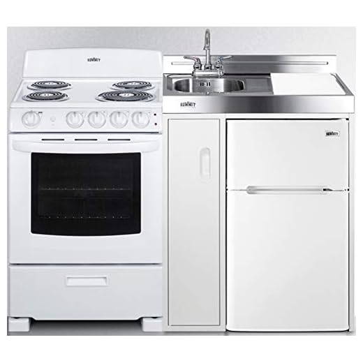 Summit Appliance ACK54COILW 54" Wide All-in-One Kitchenette with 220V 4-Element Electric Coil Range, Refrigerator-Freezer, Sink, Cutting Board and Cutlery Storage, and a Storage Cabinet