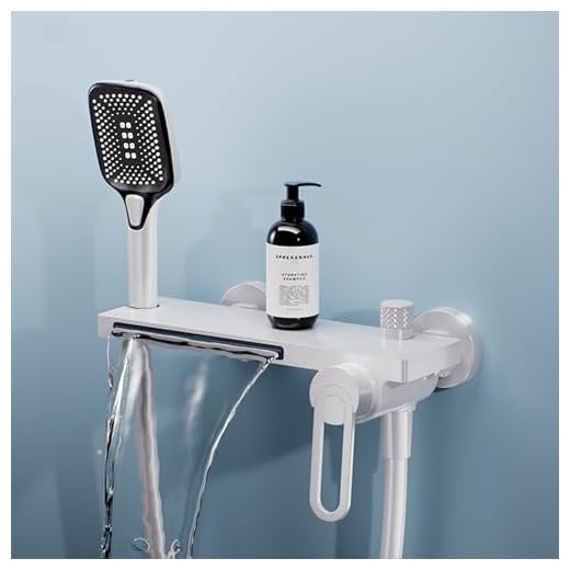 MocArt N502 Vollkupfer Badezapfen, Kalt-Warm-Regelung, Wandmontage, Handbrause mit 3 Stufen & Wasserfall-Auslass – Ideal für Badezimmerumbau und Modernisierung (Weiß)