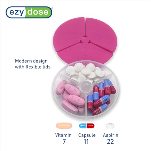 Image of Ezy Dose Weekly (7-Day) AM /PM Pill Organizer, Medicine Planner, Pink | Daily Vitamin Box & Supplement Planner, 3 Times a Day, Round Removable Compartments, Easy to Use, Travel-Friendly, BPA-Free