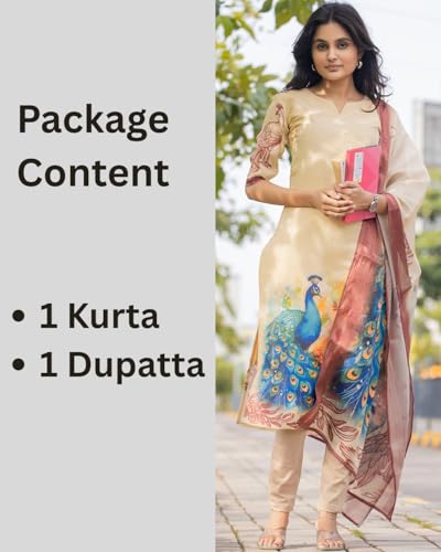 Image of Sun Fashion And Lifestyle Women's Simmer Silk Stitched Printed Kurta Dupatta (KD7 Yellow)