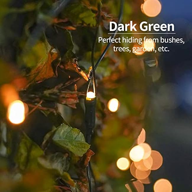 Solar Powered Net Lights 200 LED 9.8Ft x 6.6Ft Bush Light Dark Green Wire Auto On/Off 8 Modes Outdoor Mesh Lights for Bushes Shrubs Lawn Decor(Warm White)