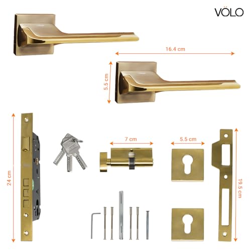 Image of Volo Luxury Series Mortise Door Lock | Bedroom Door Lock with Brass Cylinder and Brass Lock Body with Brass Keys for Home /Hotels /Office. (Model no 2245) (Bathroom Door Mortise Set)