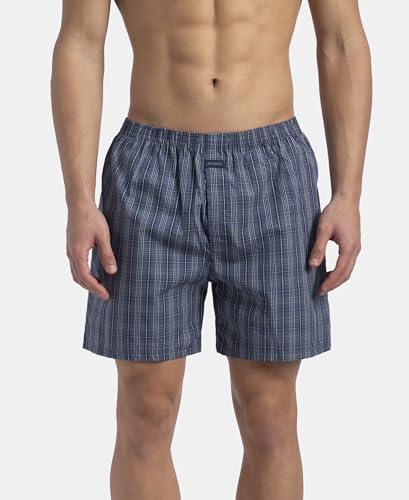 Image of Jockey 1222 Men Super Combed Mercerized Cotton Woven Checkered Boxer Shorts with Back Pocket (Pack of 2, Colors & Prints May Vary)