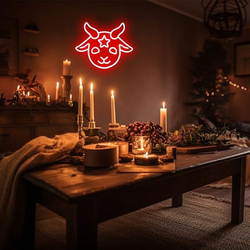 Image of Allball Baphomet Neon Sign, Dimmable LED Signs Gothic Satan Sigil Halloween Neon Signs for Wall Decor, Lamb Demons Neon Light Signs, USB Powered for Halloween Home Bedroom Dorm College Party