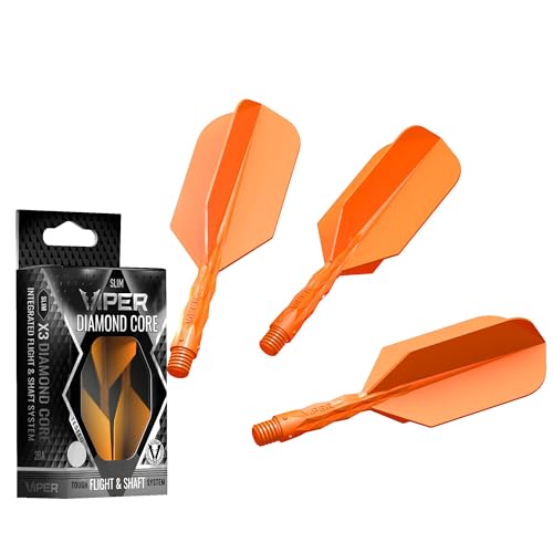 Viper Diamond Core Integrated Dart Flight & Shaft System - Precision Darting Accessory with Tough Polymers for Enhanced Performance, Set of 3, Short Shaft, Slim Flight, Neon Orange