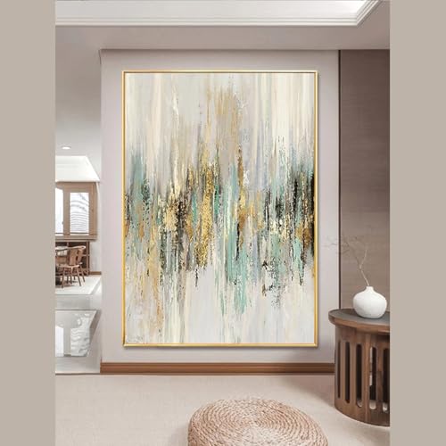 Grande peinture pour salon moderne tableau abstrait cadre doré 90x140cm
