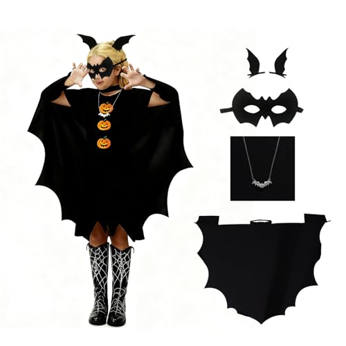 Kinwers Fledermaus KostüM Kinder,Fledermaus Cape Halloween KostüM Batgirl Outdoor,Kinder Halloween KostüM MäDchen 130