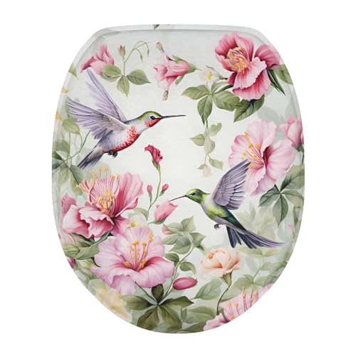 Oamsistay Hummingbird Flower Toilet Seat Covers for Bathroom Soft Plush Seat Covers Tank Lip Covers Easy to Clean Bathroom Decoration Accessories Fits Most Toilet Tanks & Lids