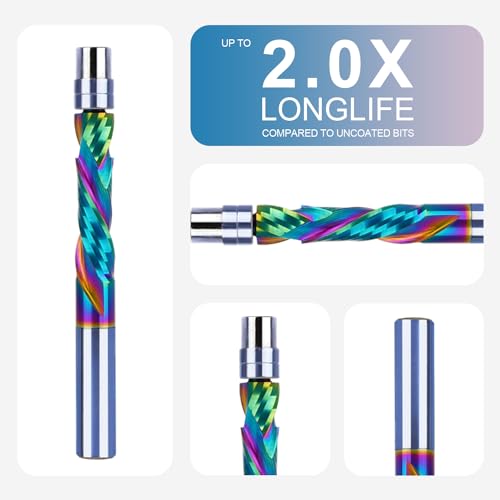 SpeTool Bündigfräser 8mm Schaft Spiralnutfräser Extra Lang Kopierfräser für Oberfräse Up&Down Kompressions 32mm Schnittlänge DLC Beschichtung VHM doppeltem Kugellager Unten zum Holzbearbeitung