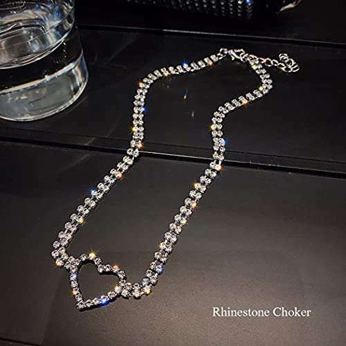 Jakawin Rhinestone Choker Necklace Silver Heart Necklaces Fashion Crystal Chokers Vintage Neck Chain For Women And Girls Nk241 #TOP4