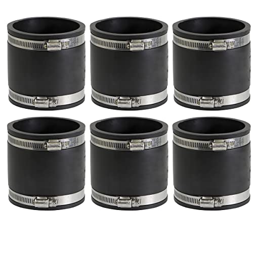Image of SUPPLY GIANT 6848-6 Flexible PVC Coupling with Stainless Steel Clamps 3 inch, Black (pack of 6)