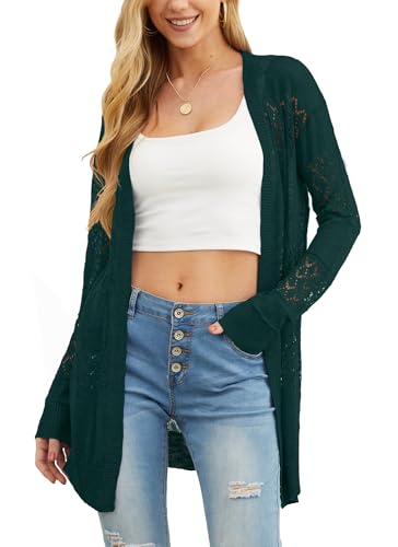 Image of GRECERELLE Lightweight Cardigan Sweaters for Women Crochet Knit Open Front Long Sleeve Loose Casual Boho Summer Beach Coverup
